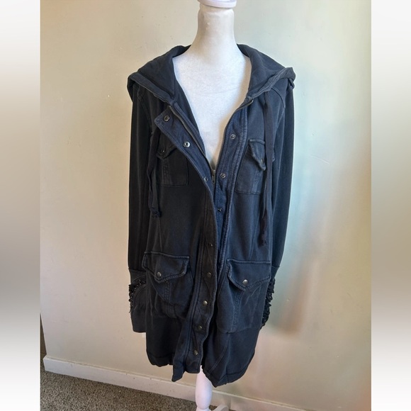 Free People Chelsea Cardi laced up sleeve Hooded cardigan jacket Women’s XS RARE - Picture 3 of 14